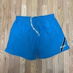 Vintage Starter Nylon Turquoise Drawstring Swim Trunks - Large
